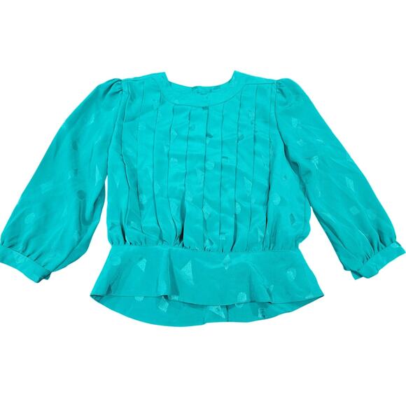 Vintage 90's Giovanni Petites Turquoise Pleated Peplum Blouse Top Size 10 10P - Picture 1 of 6